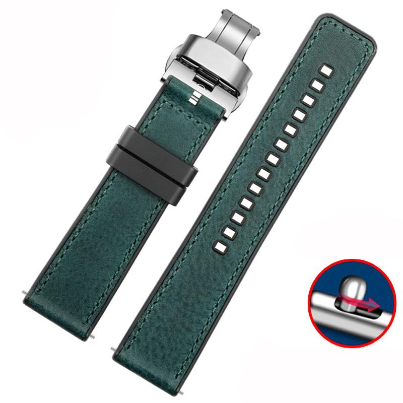Vintage Italian Leather Watch Band For Seiko Tudor Casio Waterproof Silicone Rubber Bottom Chain Strap Bracelet 20mm  22mm 24mm