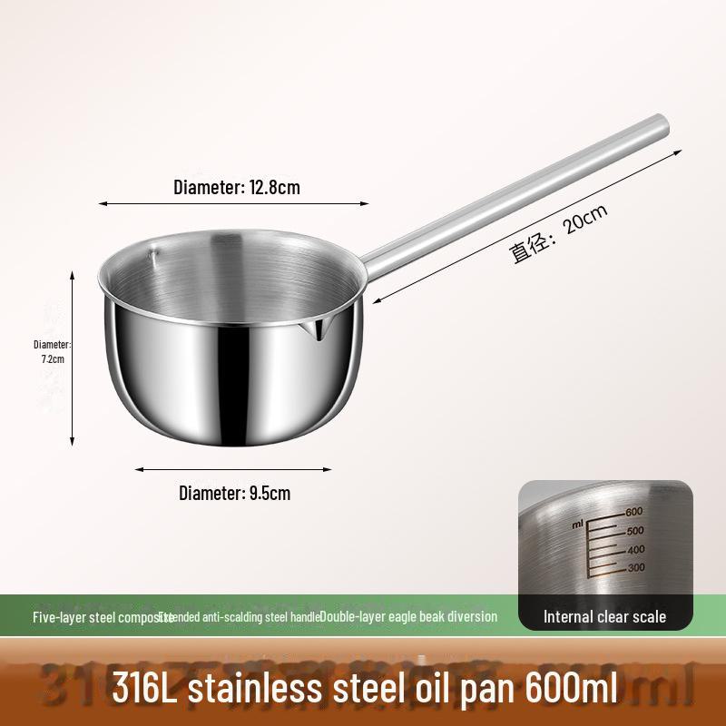 316 Stainless Steel Mini Deep Fryer & Milk Pot: Thickened Cooking Pan for Baby Food & Household Use