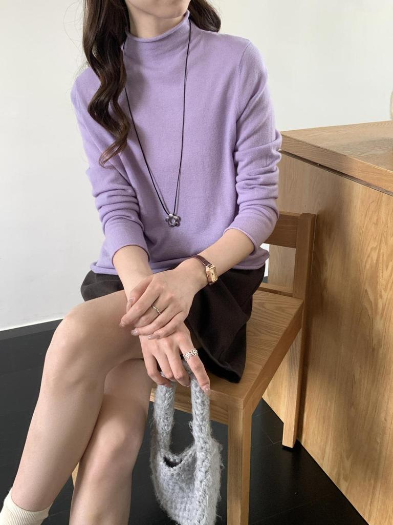 Women's 100% Superfine Merino Wool Ribbed Roll Neck Sweater - Long Sleeve Base Layer (8806)