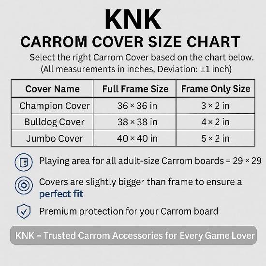 KNK Carrom Board Cover Champion Board Quality - Full & Half Carrom Cover with Extra Pocket for Coins, Striker & Powder (Bulldog Half Cover)