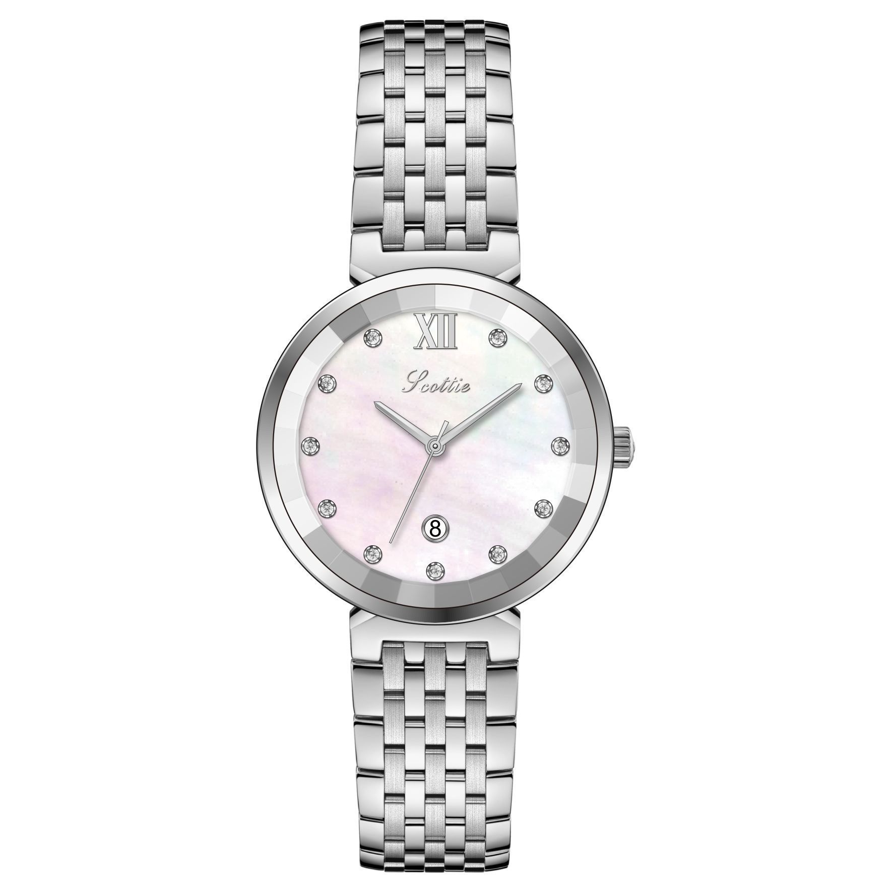 9589B Steel Belt Women S Watch Calendar Fritillary Face Watch Women