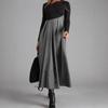 Abito Midi da Donna Color Block Manica Lunga Pieghettato Aderente Patchwork Casual Autunnale