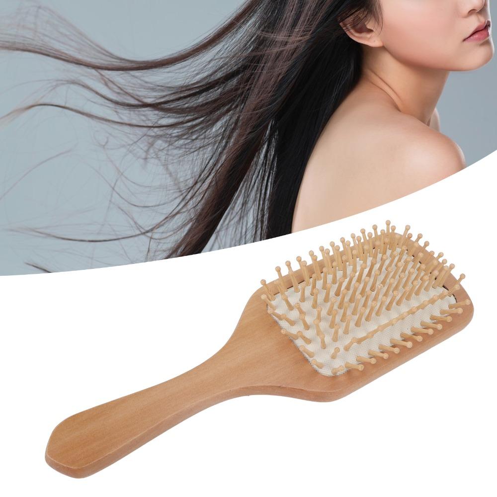 Bamboo Bristles Detangling Paddle Brush Ergonomic Handle Scalp Massage Brush Blow Drying