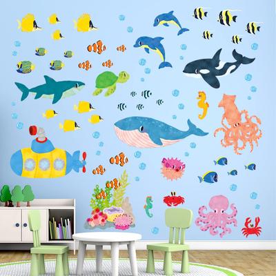 Underwater Marine Life Wall Stickers Decorative Wall Art for DIY Projects Wall Transfer Stickers for and Children Bathroom Room Decorative