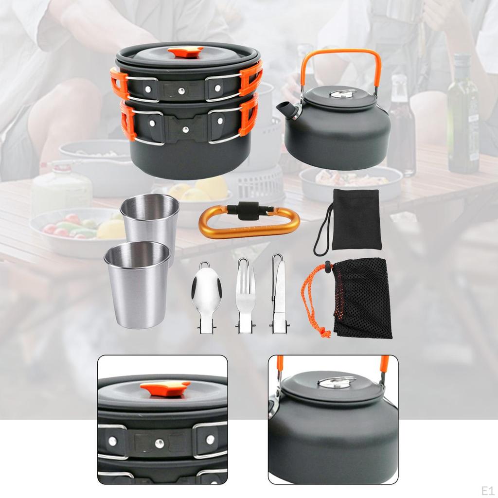 Camping Cookware Kit Cooking Set Ergonomic Pot Frying Pan Kettle for Barbecue Fishing