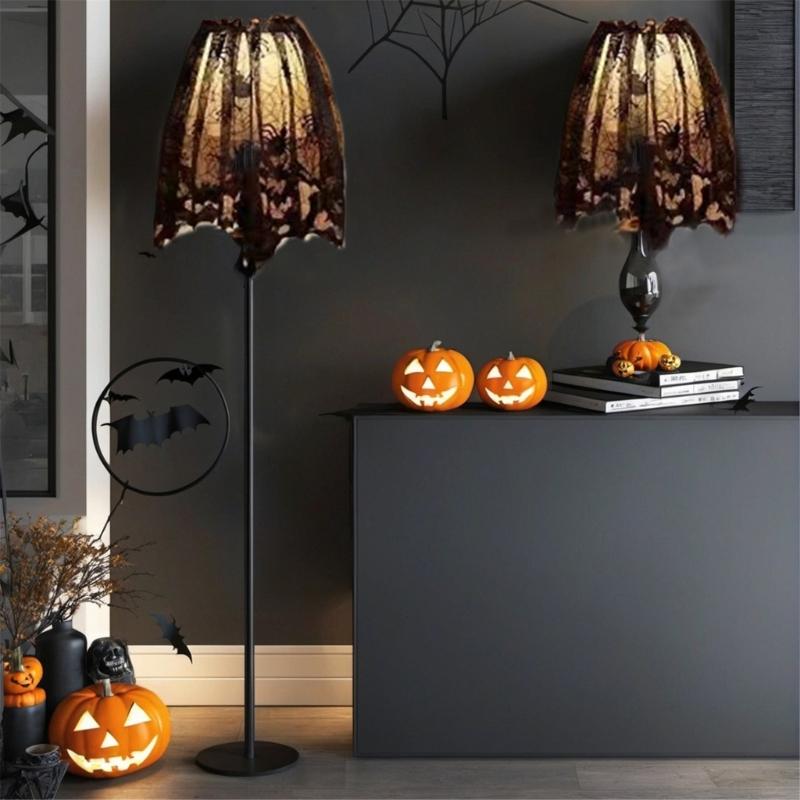 Gothics Sheer Black Laces Lampshade Window Panel Privacy Lampshade Scarf For Home Privacy Decorations 19.69x59.1in