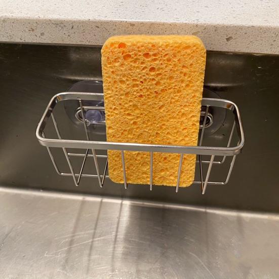 1 Set Sponge Rack Powerful Suction Cup Lightweight Kitchen Sink Sponge Brush Drainable Rack for Home Kitchen