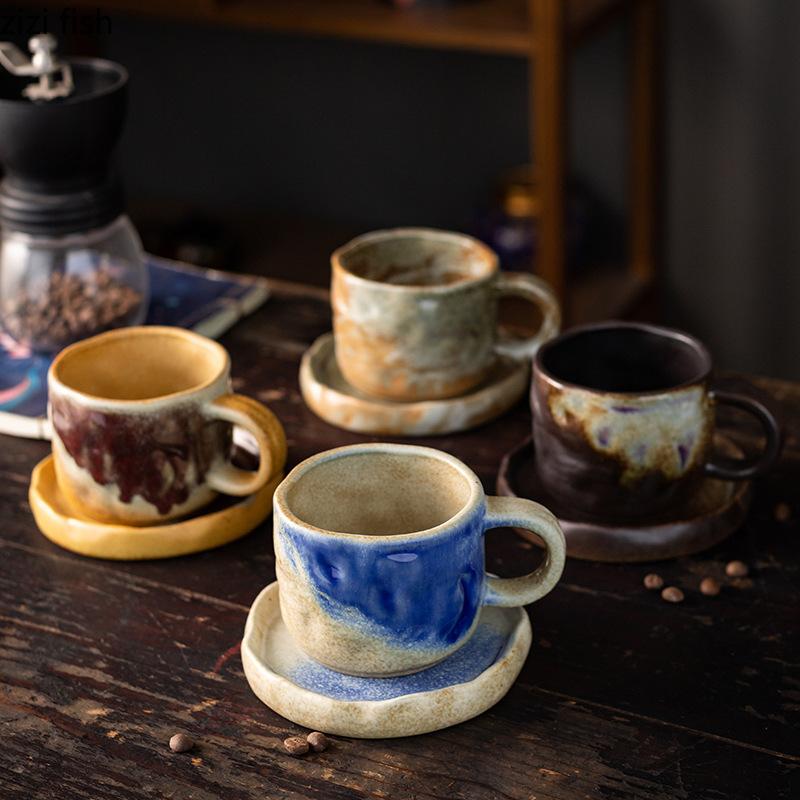 Vintage Ceramic Coffee Cup Afternoon Tea Cups Coarse Pottery Mug Oat Breakfast Cup Flower Tea Mug Water Cups Juice Mug Teacup