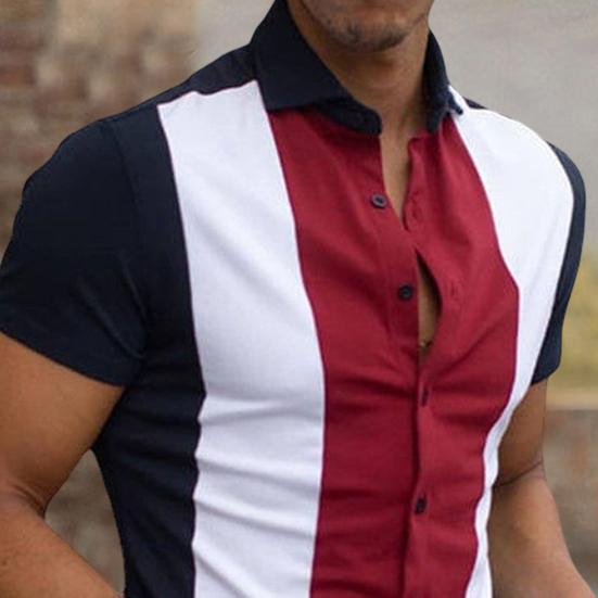 Cămașă pentru bărbați Frumos cu dungi Imprimare Culoare contrastantă Guler răsturnat Topuri de vară cu un singur piept Haine pentru bărbați