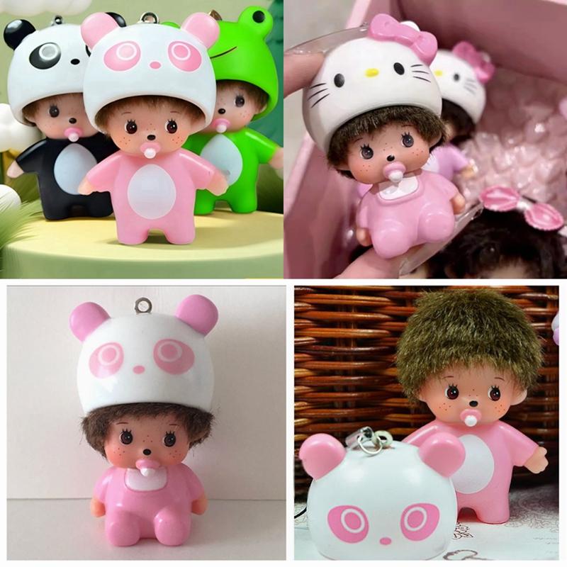 Panda Monchhichi Keychain Animation Kitty Hat Monchi Keyring Diy Schoolbags Hanging Pendent Accessories Small Gifts Table Ornament