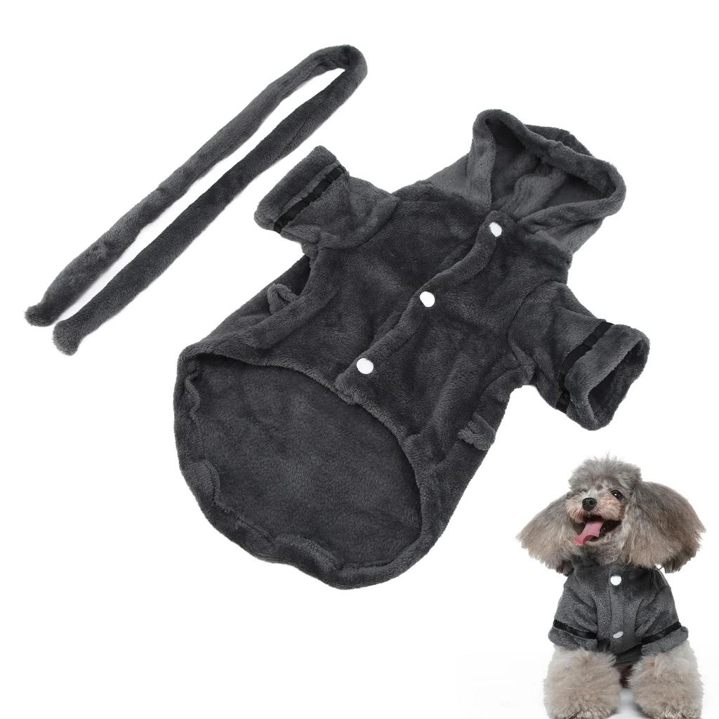 Pet Bathrobe Plush Soft Absorbent Dog Nightwear With Hood Waist Belt For Puppy Cats