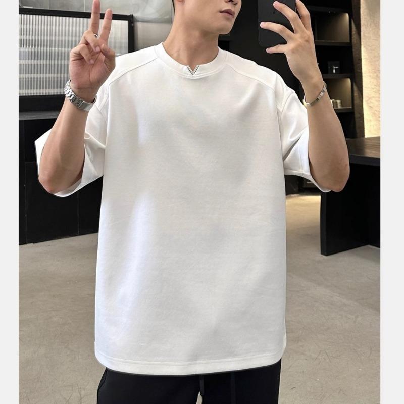 Mens Loose Solid Color Casual Short Sleeve T Shirt M белый