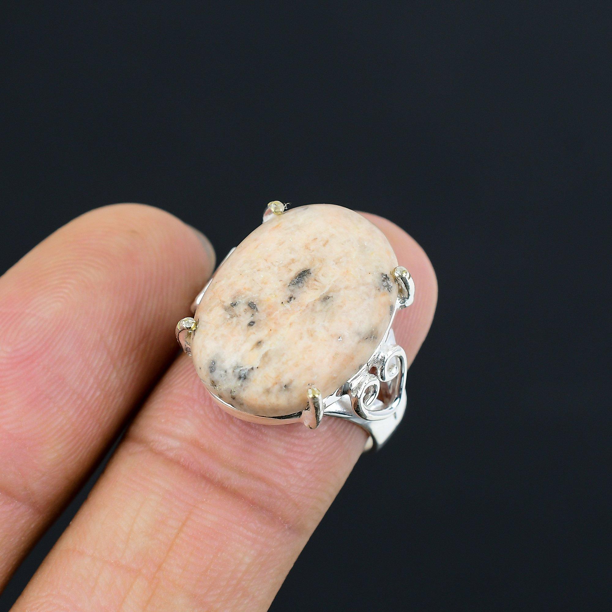 Peanut Wood Jasper Gemstone Sterling Silver Statement Wife Ring Jewelry Size 8.5 8.5