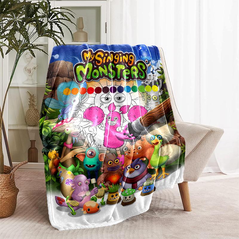 1 Stück Decke My Singing Monsters Aufdruck, Leichte Decke für Sofa, Bett - Weich & Warm, Geschenk für alle Jahreszeiten wie Weihnachten, Halloween