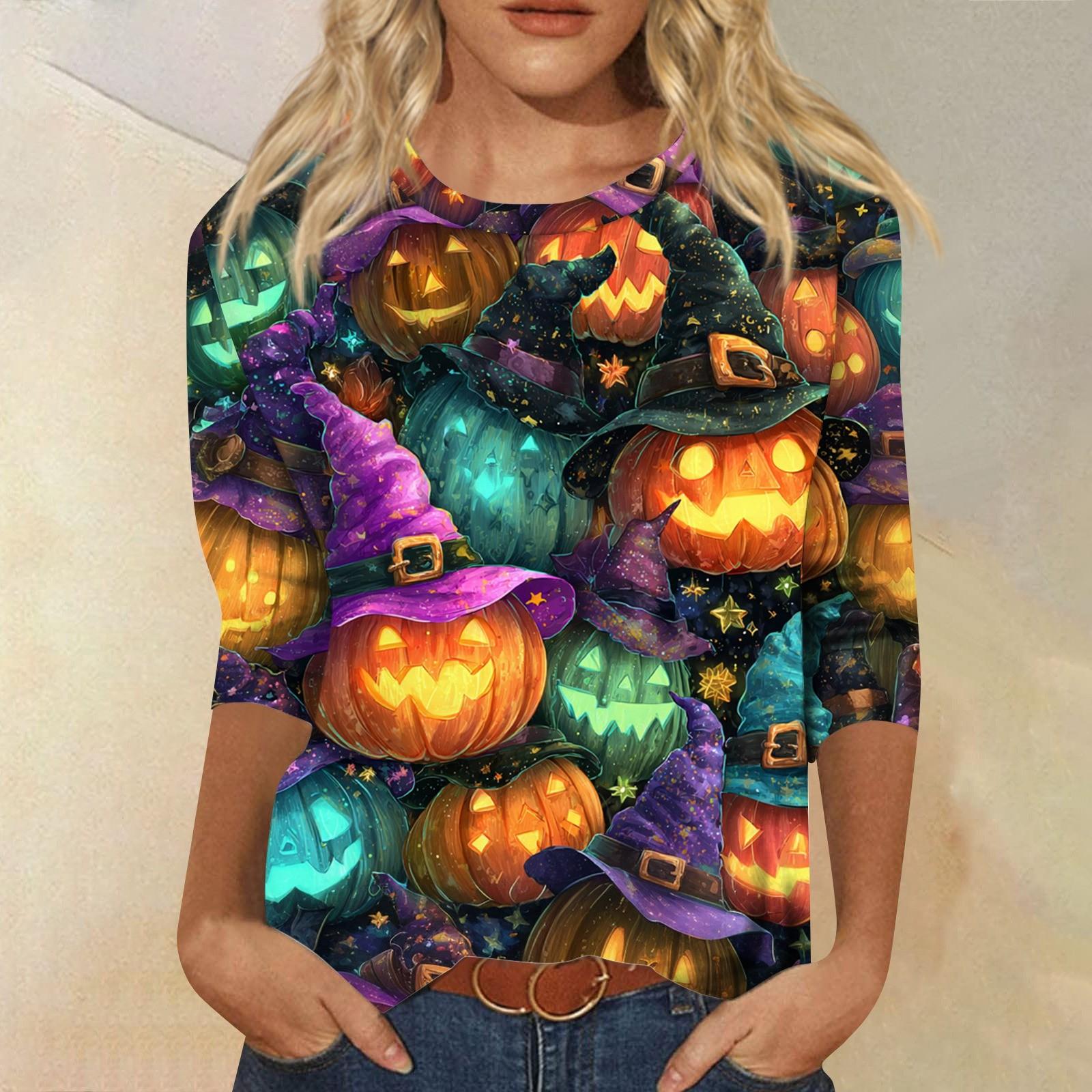 

Женские топы Рубашка с рукавом три четверти V-образный вырез Свободная повседневная рубашка Футболка с принтом XXXL