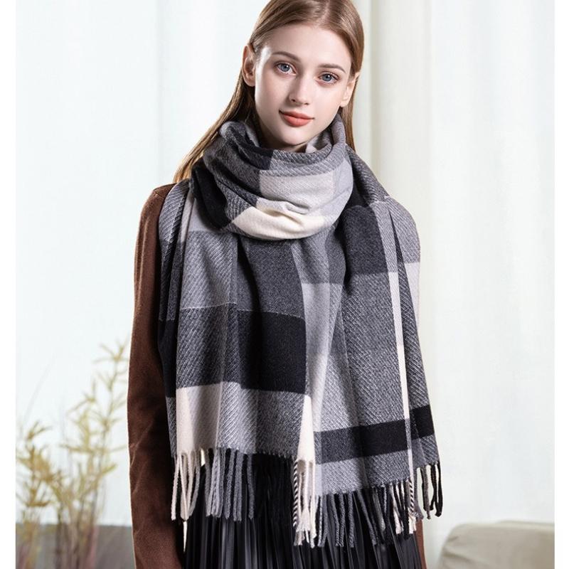 Warm Wool Scarf for Women Winter Plaid Design Soft Wear Open Scarves Female High Quality