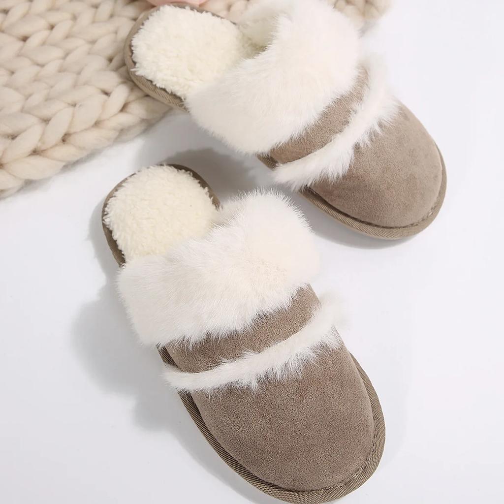 Baotou Hairy Slippers Female Outside Wear Winter Korean 2024 Indoor Home Warm Cotton Shoes Flat Bottom Non-slip Couple Slippers