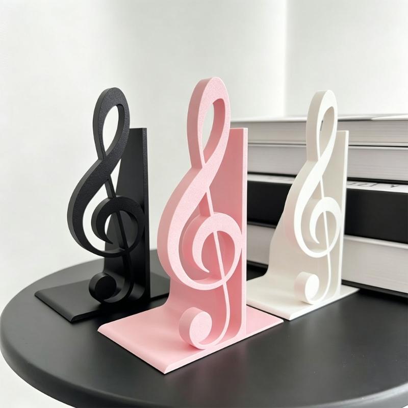 Musical Note Bookend with Flat Base Decorative Vertical Book Stoppers for Bookshelf, Desktop, Holiday Party Displays