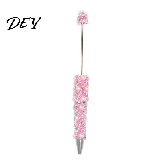 Creative Gift for Women DIY Beadable Pen, Bling Rhinestones And Faux Pearls Beaded Office Desk Accessories Black Ink Ballpoint Pen School Supplies