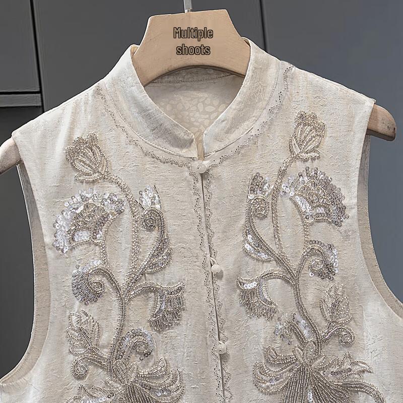 Women's Linen Single-Breasted Beaded Vest