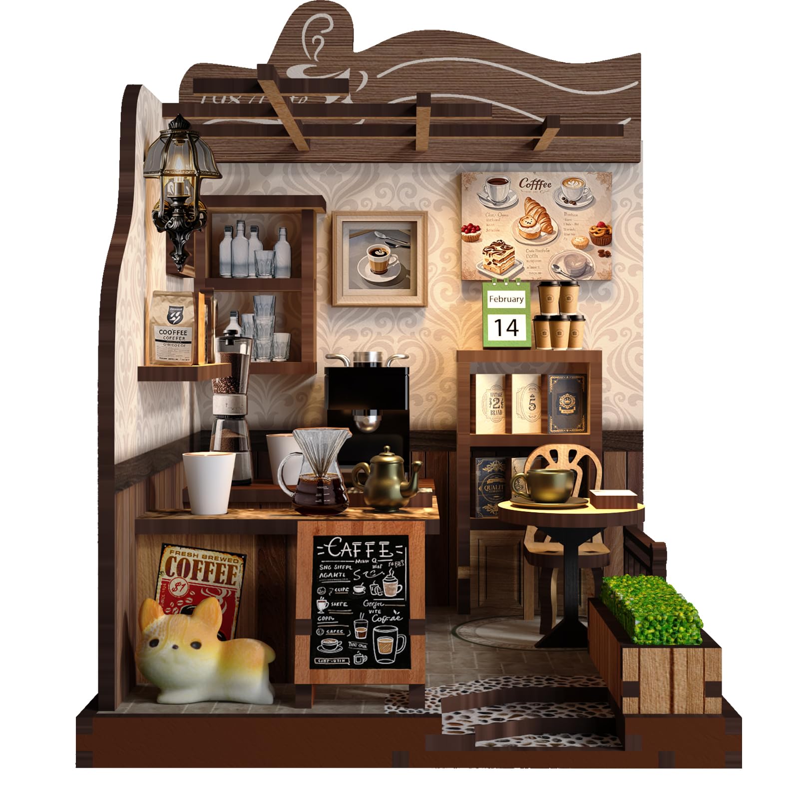 

QmXCyzl Деревянный DIY Набор для кукольного домика, Миниатюрная 3D Книжная полка, Праздничный подарок, Архитектурный сценарий (Деревенское кафе)