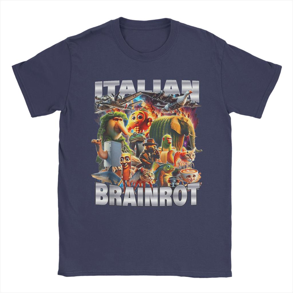 Types of Italian Brainrot Meme Character T Shirt Unisex Cotton Vintage TShirts Round Neck Tee Shirt Short Sleeve Clothes Summer