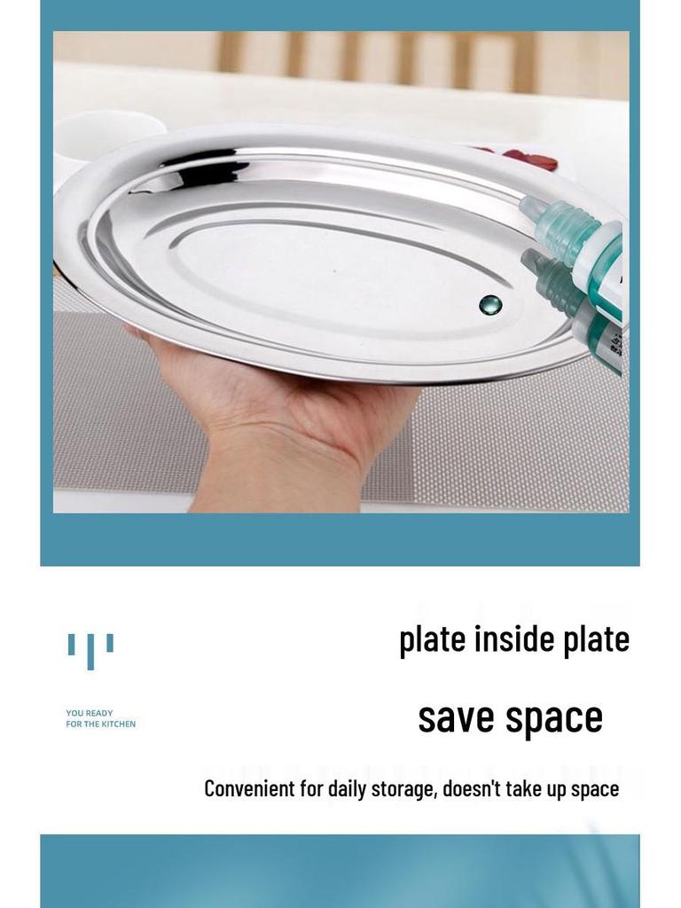 304 Stainless Steel Deep Oval Fish Plate: Thickened Egg-Shaped Dish for Steaming, BBQ & More. Ideal for Home Dining.