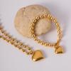 3D Heart Pendant Bead Necklace Gold Love Jewelry Elegant Women Accessories