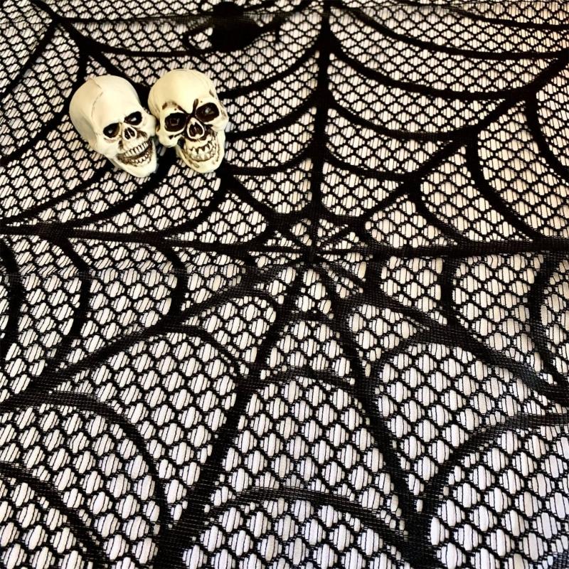 Spooky Halloween Polyester Cobweb Table Runner with Cobweb Pattern for Home and Event Decoration