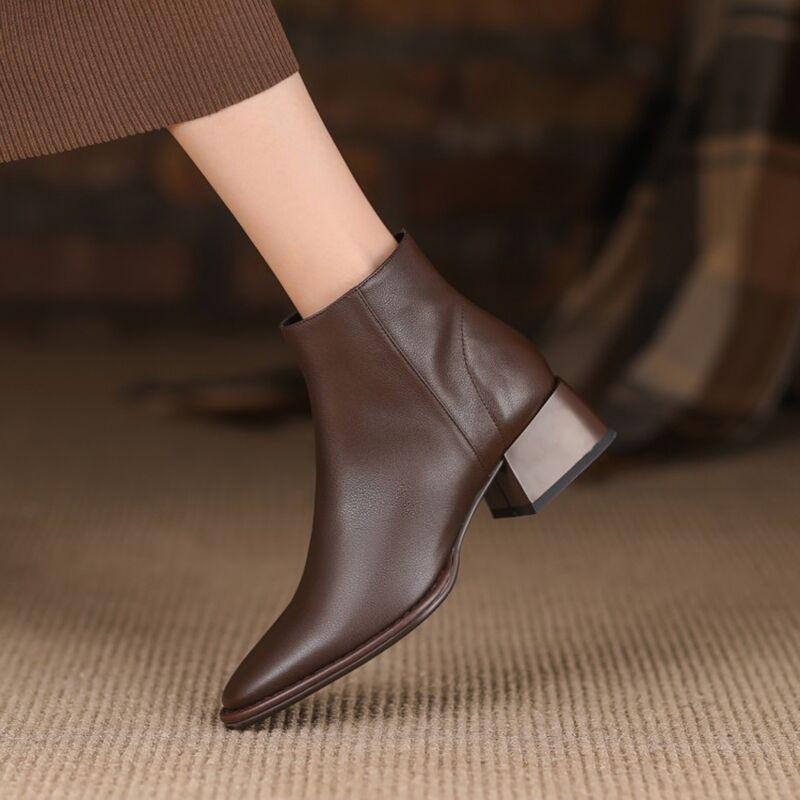 Chelsea Boots Women's Medium Heel Autumn and Winter Thick Heel Martin Boots Velvet Chimney Short Boots