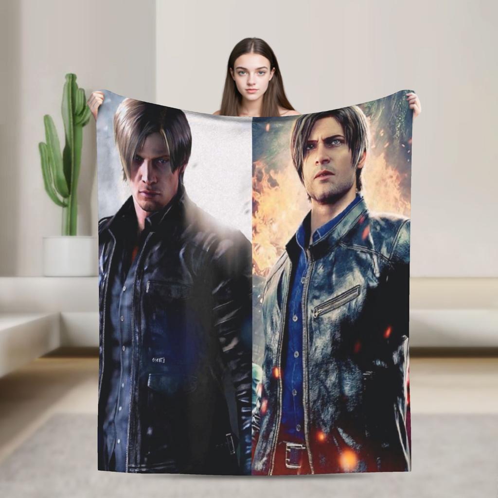Leons Kennedy Residents Evils Warm Soft Blanket Students Plush Throw Blanket Pattern Couch Chair Flannel Bedspread Bed Cover