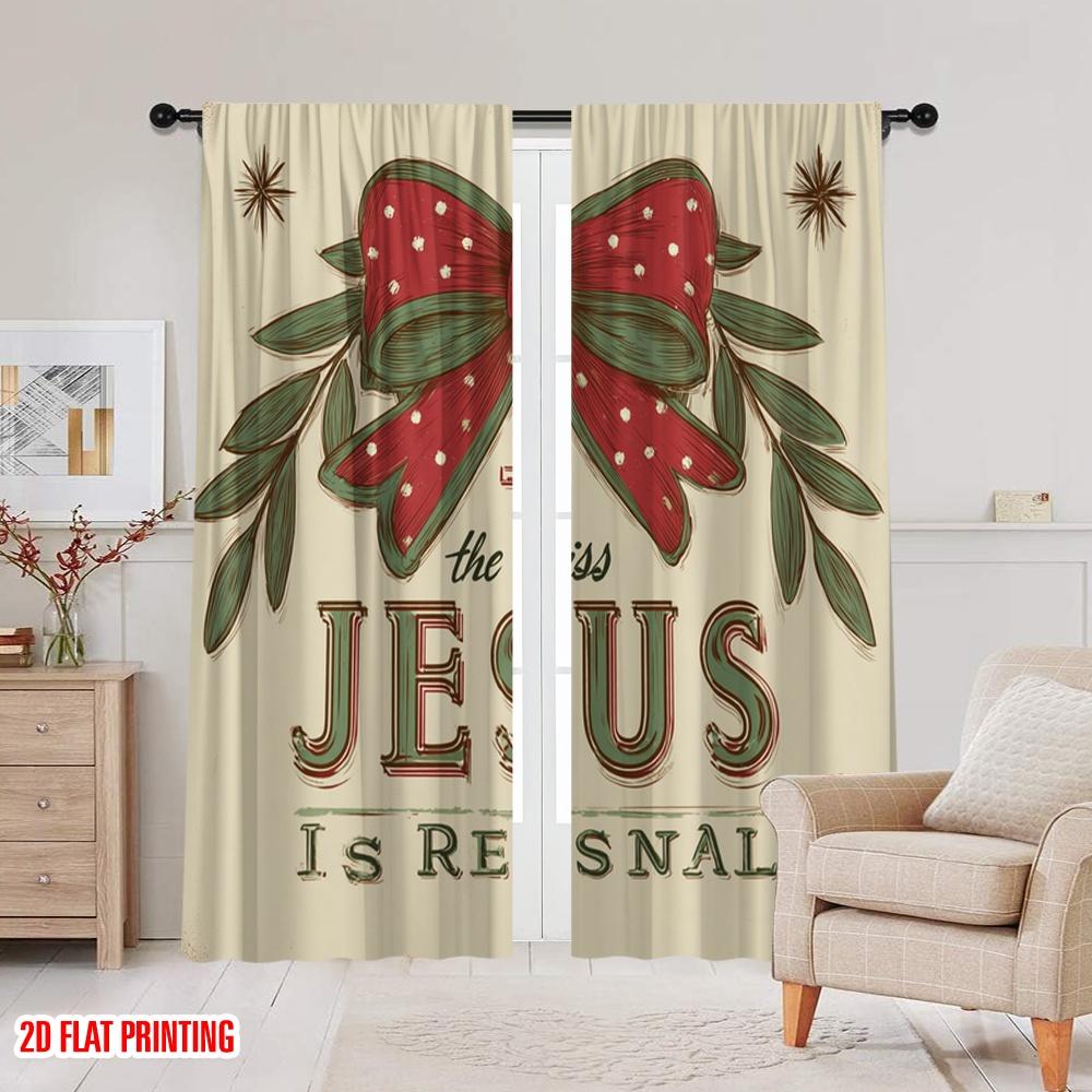 2pcs,2D Plane Printing Popular Curtain Panels Red Dot Bow Versatile Durable Polyester (without Rod) Festive for Bedroom, Living