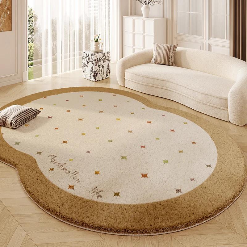 Cream Style Carpets for Living Room Fluffy Soft Bedroom Decor Solid Color Carpet Irregular Shape Plush Rug Home Thick Floor Mat
