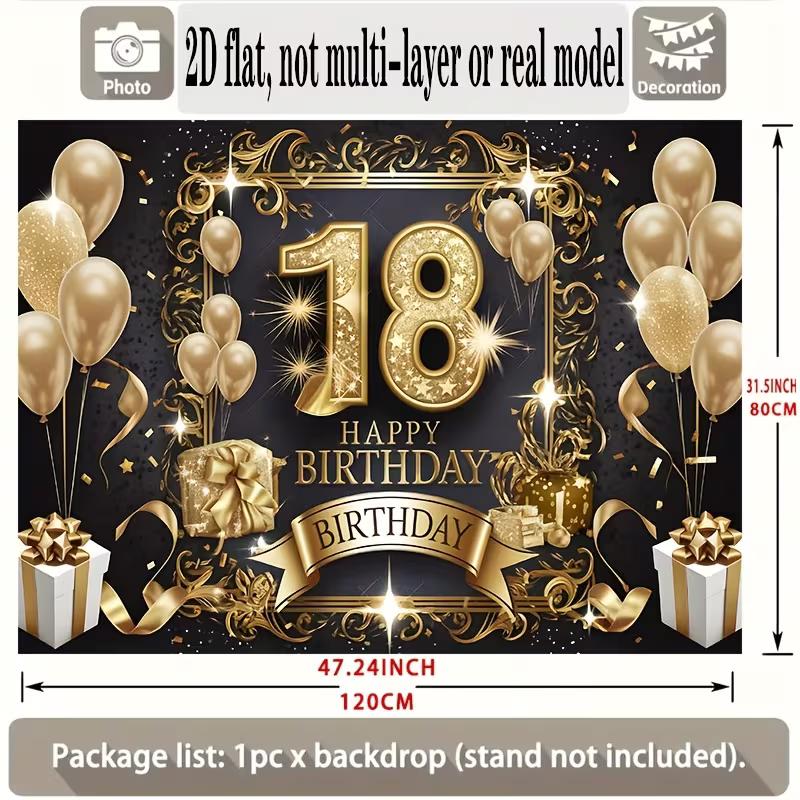 2D Černozlatý banner na 18. narozeniny - Happy 18th Birthday Fotopozadí