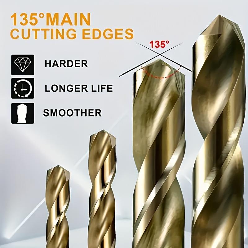 Set of 13 Cobalt Drill Bits Made from M35 High-Speed Steel, Featuring High Durability And Precision Markings, Suitable for Stainless Steel, Cast Iron