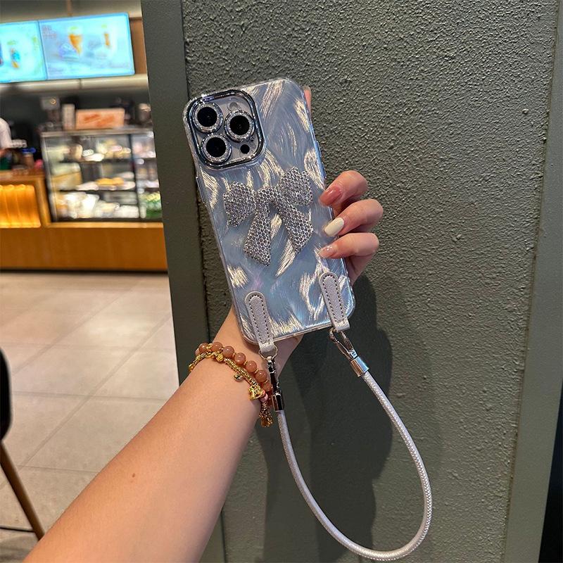 

Silver Bow Portable Lanyard Mobile Phone Case for IPhone17promax Hard Shell All-inclusive High-end Anti-fall For iPhone 7/8/SE 2020