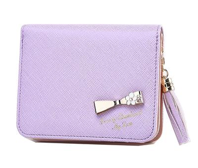 Fair Fairy Women's Bifold PU Leather Mini Wallet with Ribbon, Cute Gift, 151124 (Lavender)