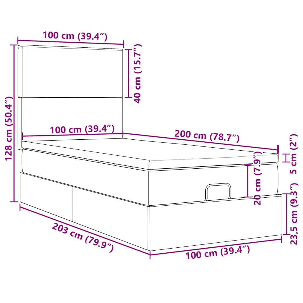 Enjoy Restful Nights with This Ottoman Bed with Mattress and LEDs In Dark Brown 100 X 200 Cm Fabric