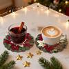 Holiday Table Decor 4/6Pcs Christmas Animal Wooden Coaster Festive Plaid Floral Round Drink Housewarming Gift Ideas Mats Decorations for Home Office