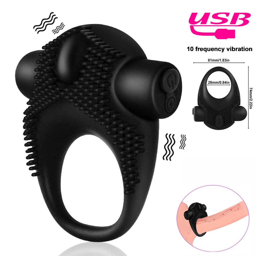 New 10 Speed Vibrator Sex Toys For Men Couples Rechargeable Delayed Ejaculation Penis Rings Cock Ring Spike Clitoris Stimulation