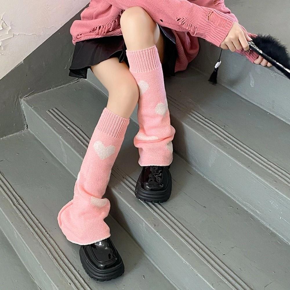 Ballet Style Knitted Leg Warmers Heart Knee High Girls Stockings Lolita Boots Cover  Autumn/Winter