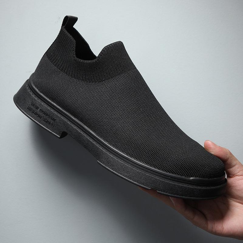 

Summer men s shoes breathable 2025 new socks shoes men s casual cloth shoes black knitted shoes one pedal lazy shoes 44 чёрный
