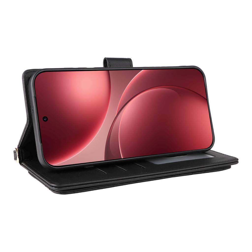For Oppo Find X9 Pro 5G Leather Case Stand Wallet Phone Cover with Shoulder/Wrist Strap