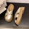 Small muffin platform shoes Roman half slippers 2025 new summer hollow woven bag head wearing women's sandals