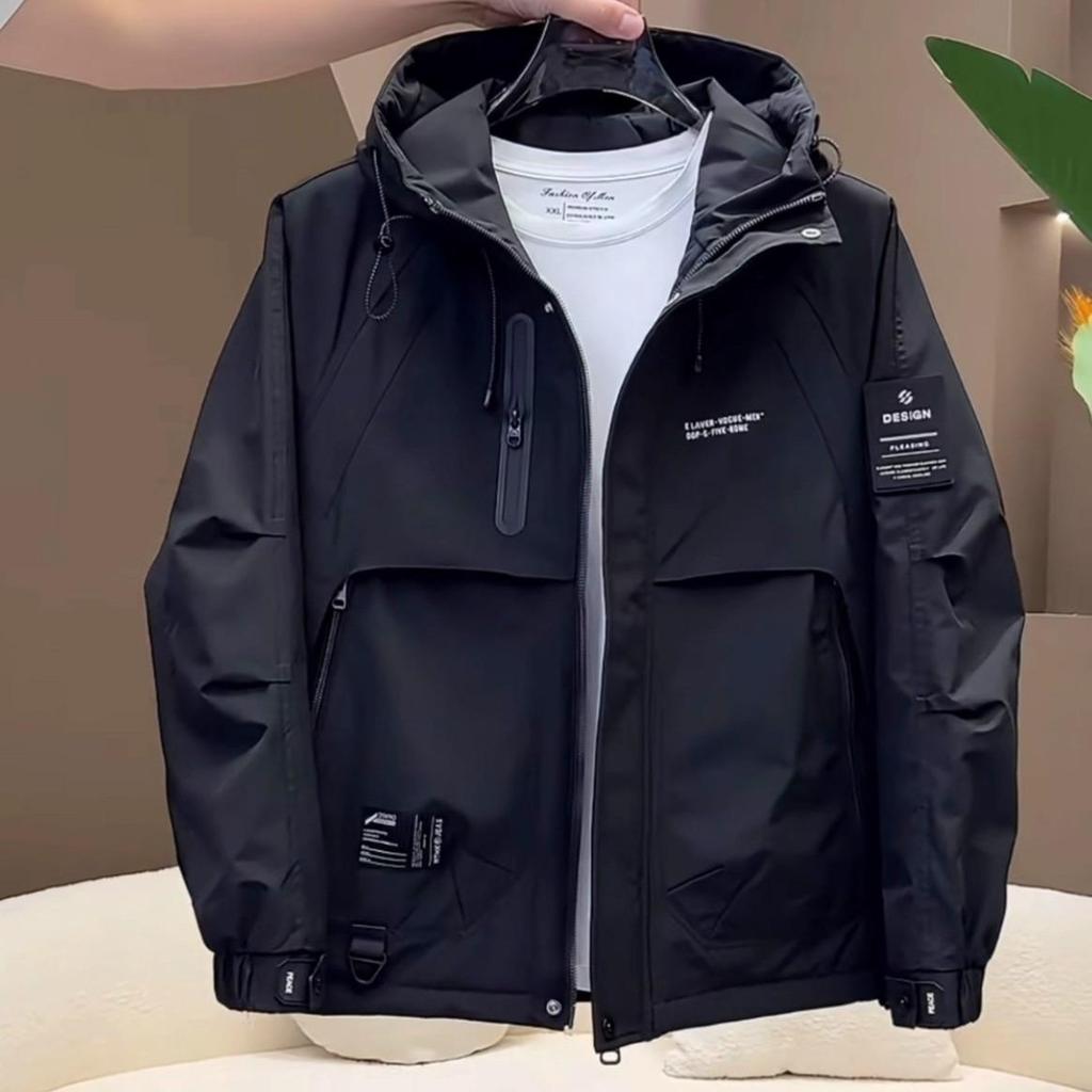 Men's 2025 Winter Hooded Jacket: Spring/Autumn Workwear, Padded, Thickened, Windproof Cotton Coat, Trendy Style.