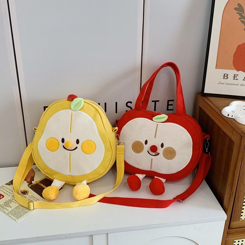 New ins style red house messenger bag cute cartoon fruit canvas bag apple pear shoulder bag