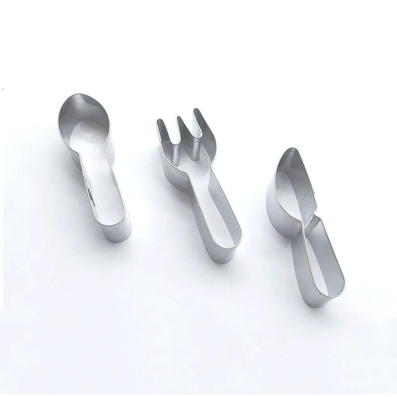 Cute Knife Fork Spoon Shaped Cookie Cutters Tableware Biscuits Moulds Stamps Stainless Steel Fondant Embossing Baking Tools