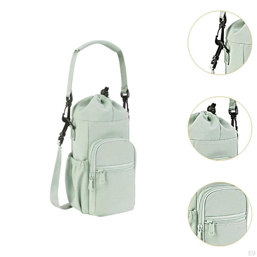 Water Bottle Carrier Adjustable Shoulder Strap for Men Women with Zipper Pocket Bag