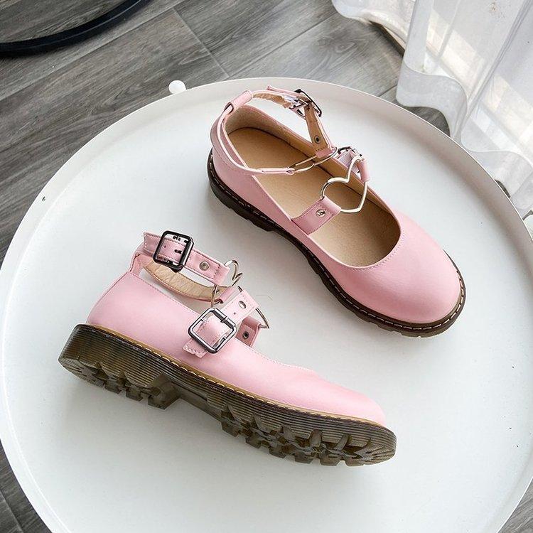Shallow mouth round head student small leather shoes Harajuku Lolita shoes flat-soled buckle single shoes