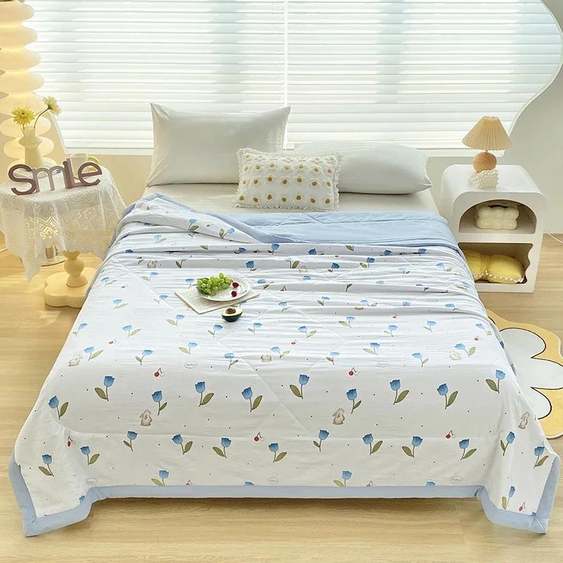 Cute Zoo Animals Print Quilt Bedspreads Children Adults Thin Comforter Summer Quilt Single Double Bed Air-Condition Bed Blanket